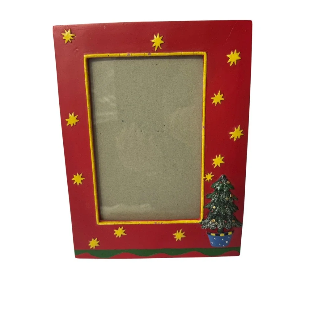 Christmas Tree Star Red Picture Frame Set of 2 4x6 Festive Holiday Decor Vintage